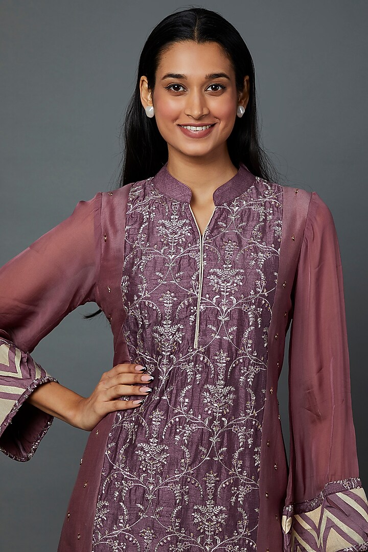 Wine Chanderi Cotton Kurta Set by Divya Kanakia at Pernia's Pop Up Shop