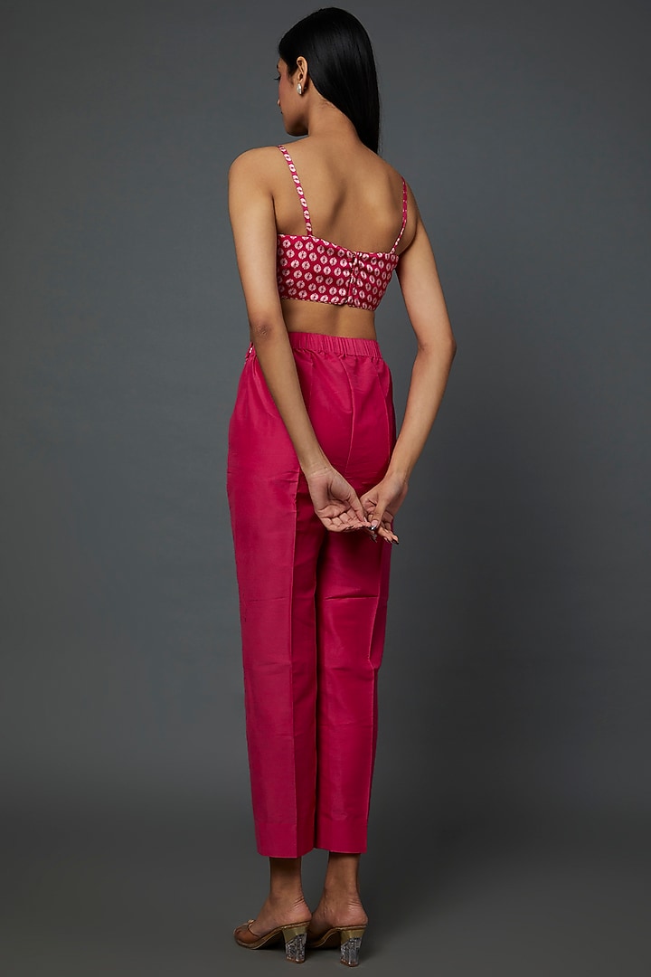 Rani Pink Satin Printed Blouse by Divya Kanakia at Pernia's Pop Up Shop