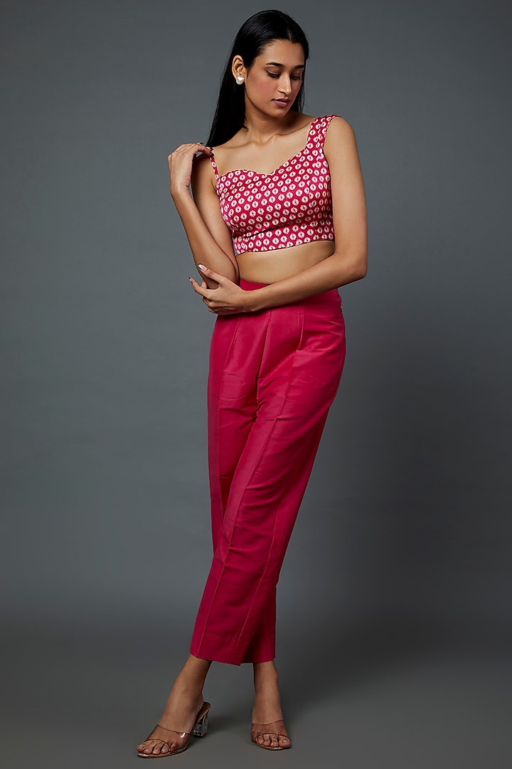 Rani Pink Satin Printed Blouse by Divya Kanakia