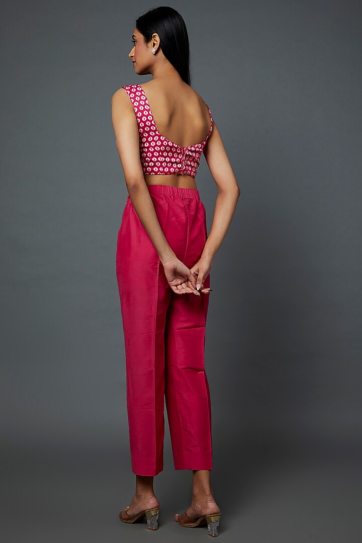 Rani Pink Satin Printed Blouse by Divya Kanakia at Pernia's Pop Up Shop