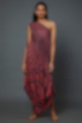 Brown & Maroon Bandhani Embellished One-Shoulder Dress by Divya Kanakia at Pernia's Pop Up Shop