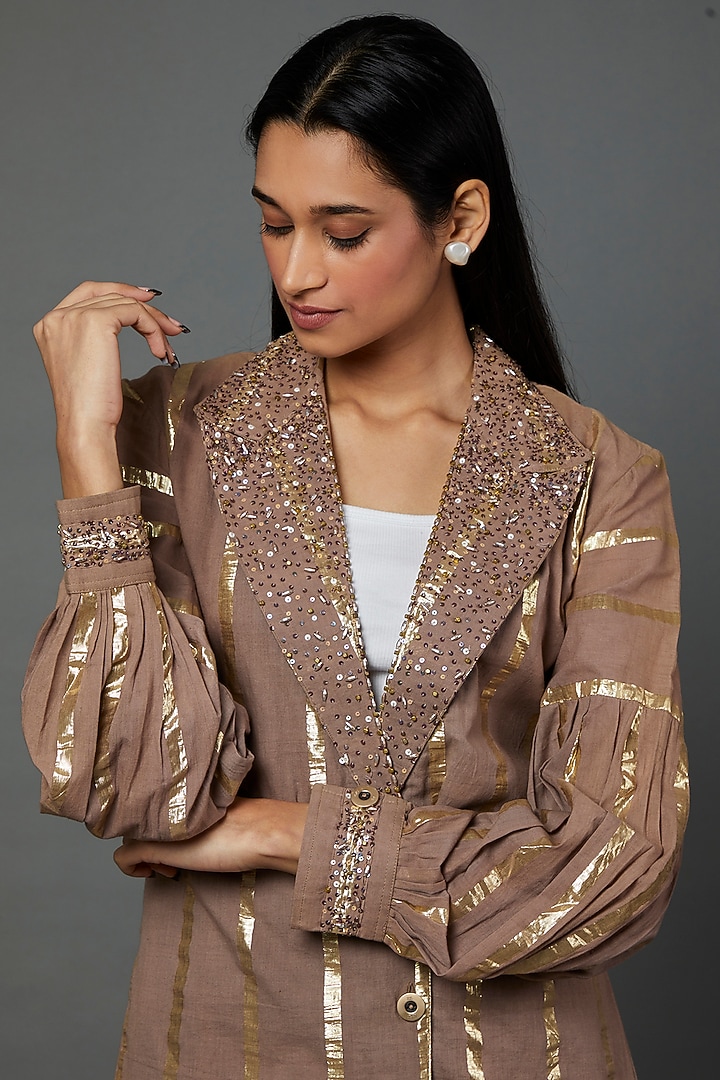 Brown Cotton Embellished Kurta Set by Divya Kanakia at Pernia's Pop Up Shop