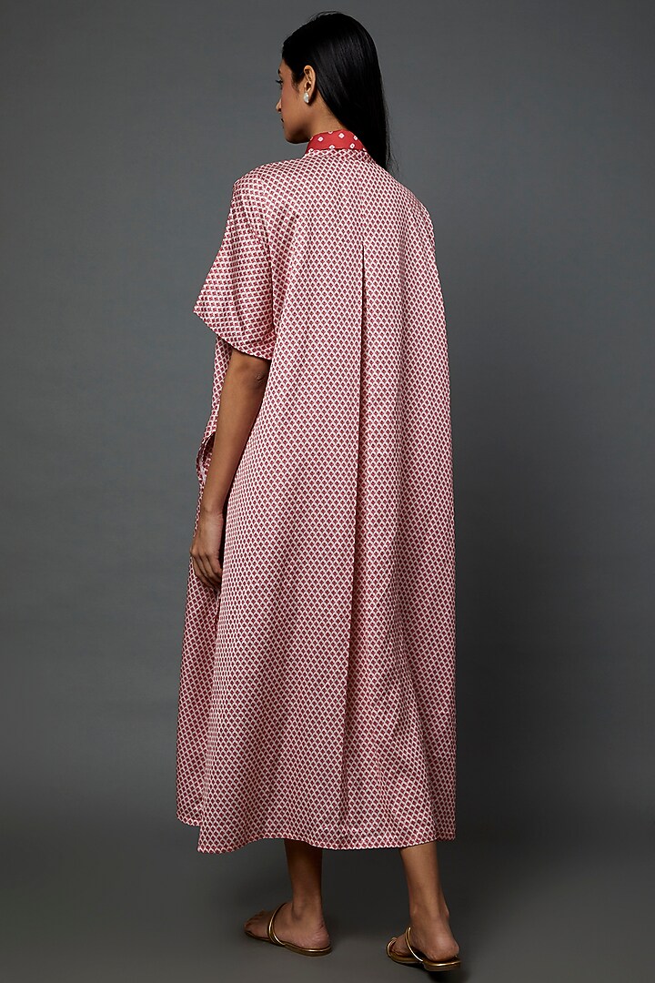 Pink & Off White Satin Printed Summer Dress by Divya Kanakia at Pernia's Pop Up Shop