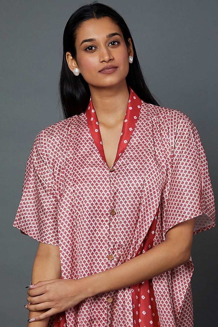 Pink & Off White Satin Printed Summer Dress by Divya Kanakia at Pernia's Pop Up Shop