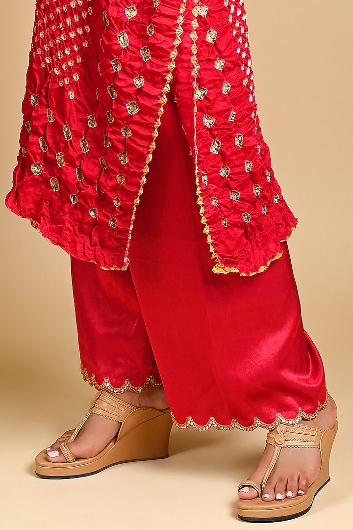 Red Gajji Satin Silk Pants by Dyelogue at Pernia's Pop Up Shop