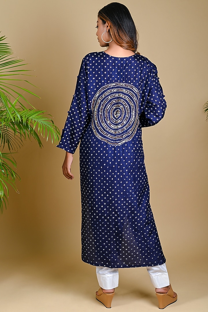 Indigo Blue Mulberry Silk Hand Embellished Straight Kurta by Dyelogue at Pernia's Pop Up Shop
