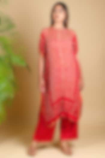 Red Gajji Silk Kaftan by Dyelogue at Pernia's Pop Up Shop