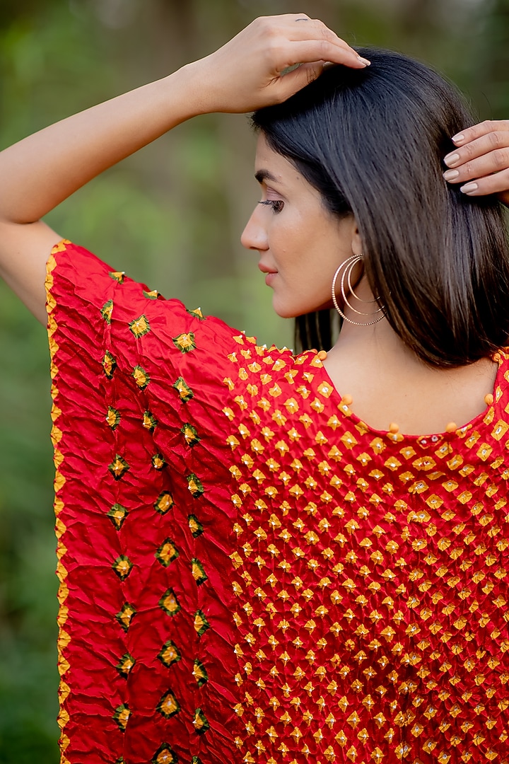 Red Gajji Silk Kaftan by Dyelogue at Pernia's Pop Up Shop