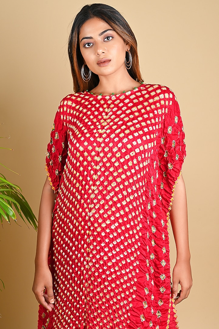 Red Gajji Silk Kaftan by Dyelogue at Pernia's Pop Up Shop