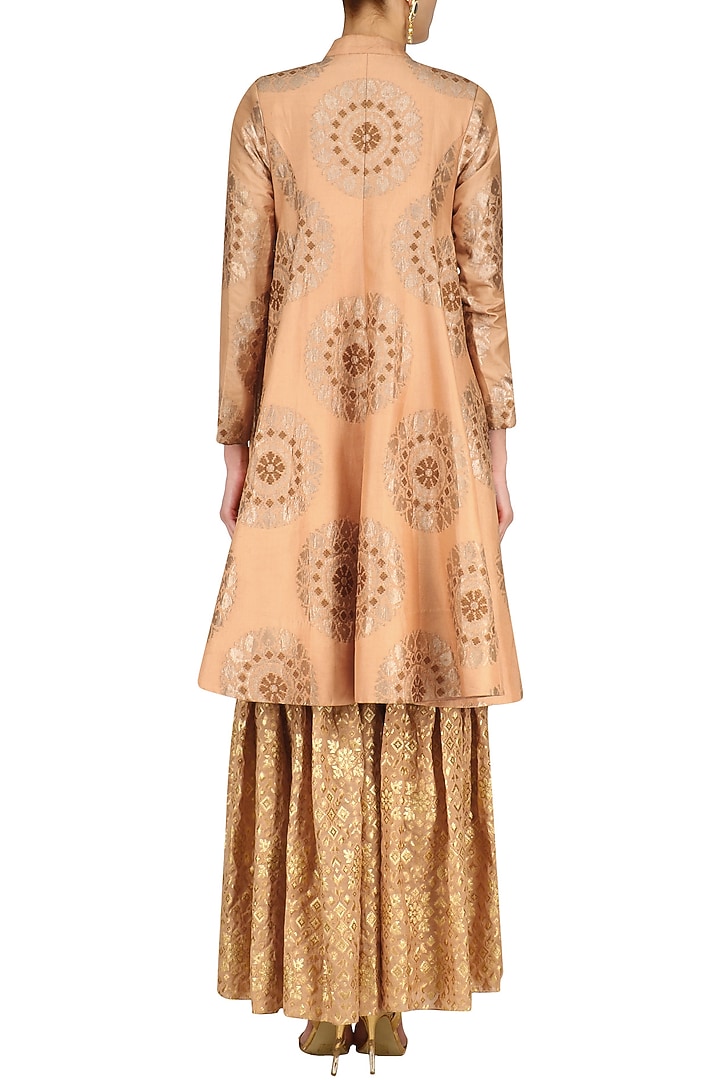 Flesh banarasi brocade jacket and sharara pants set available only at Pernia's Pop Up Shop.