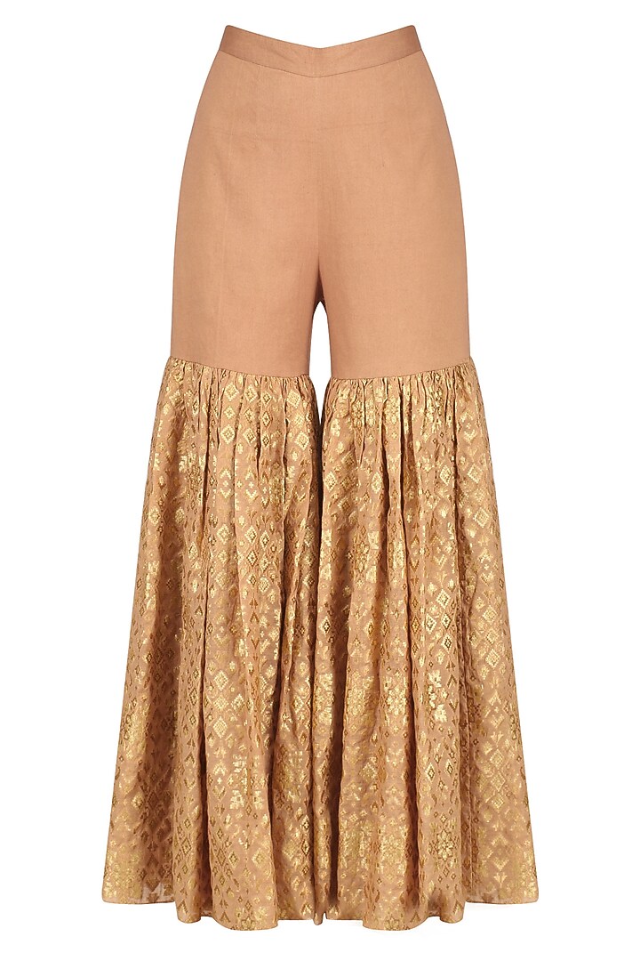 Flesh banarasi brocade jacket and sharara pants set available only at Pernia's Pop Up Shop.