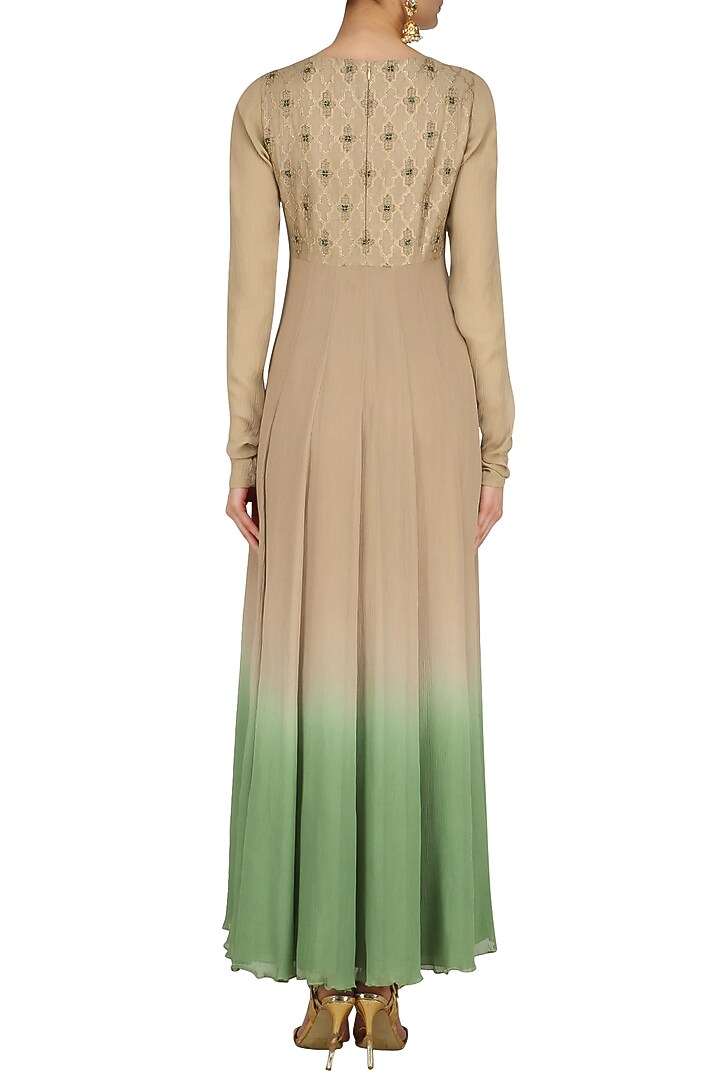 Grey zardozi embroidered kalidaar anarkali set available only at Pernia's Pop Up Shop.