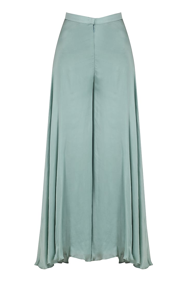 Aqua sage asymmetrical embroidered kurta and sharara set available only at Pernia's Pop Up Shop.