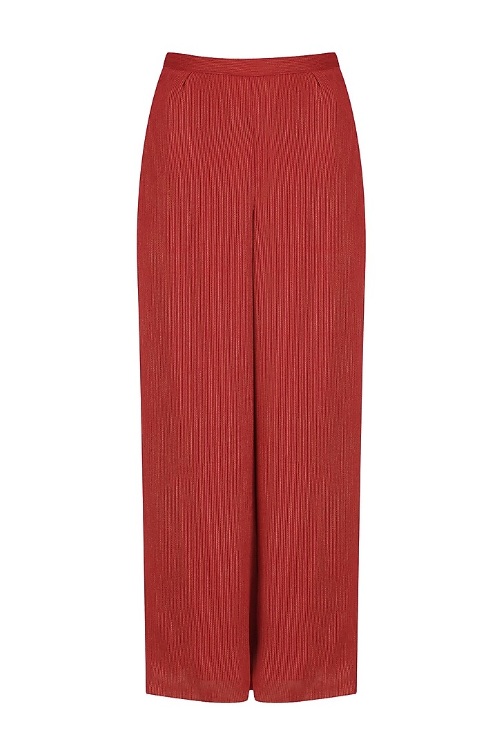 Red moonga embroidered straight kurta and palazzo set available only at Pernia's Pop Up Shop.