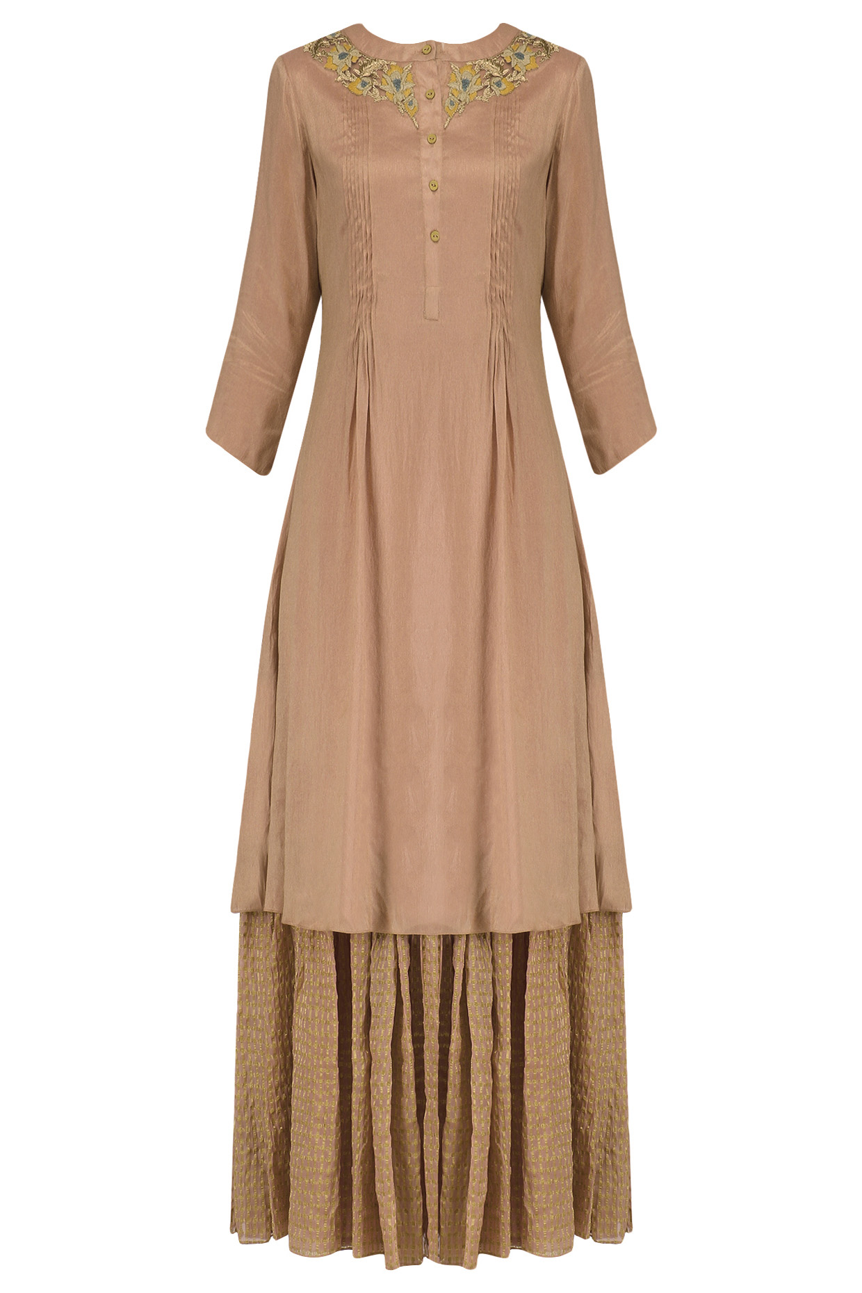 English rose pleated embroidered kurta and sharara set available only at Pernia's Pop Up Shop.