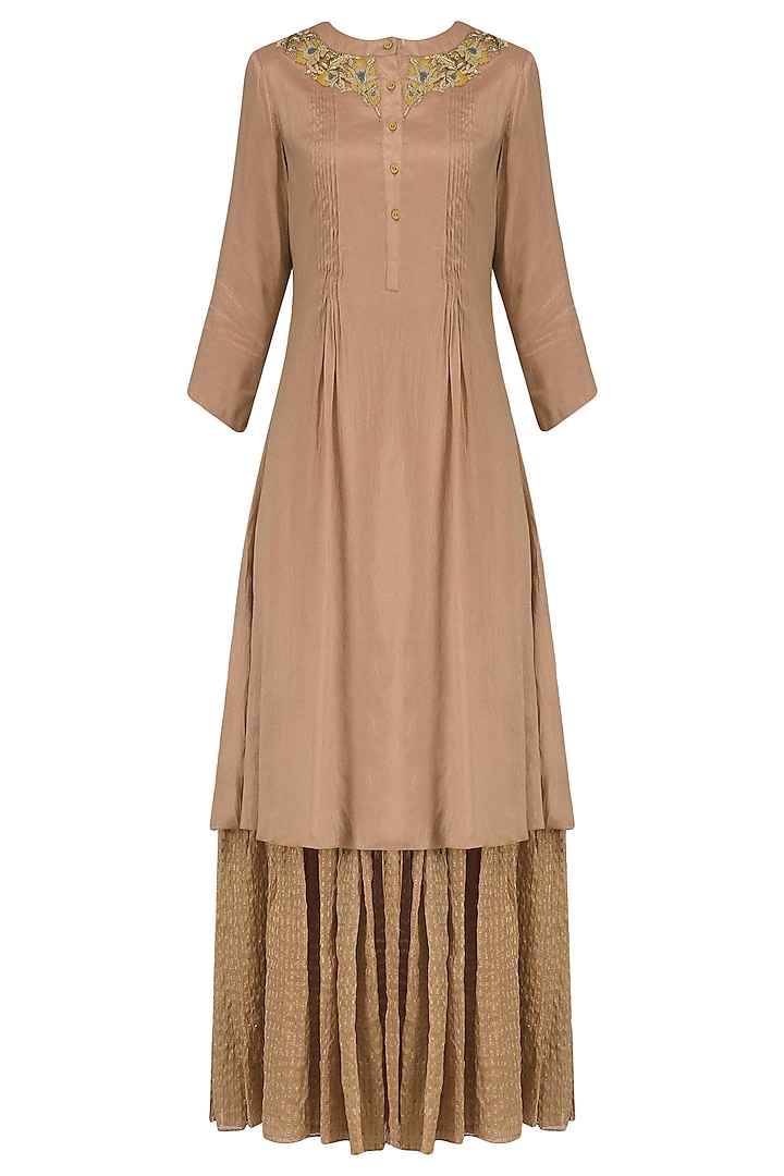 English rose pleated embroidered kurta and sharara set available only at Pernia's Pop Up Shop.