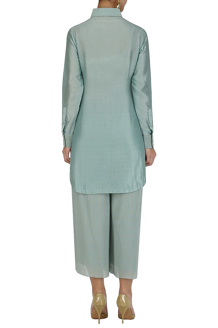 Aqua sage short embroidered chanderi kurta and culottes set available only at Pernia's Pop Up Shop.