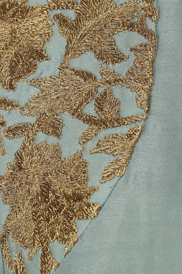Aqua sage short embroidered chanderi kurta and culottes set available only at Pernia's Pop Up Shop.