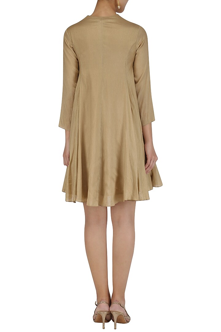 Gold thin stripe georgette flared dress available only at Pernia's Pop Up Shop.