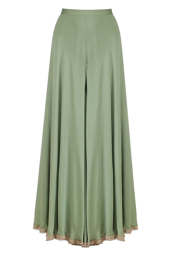Sage green pleated moonga pashmina flared kurta and sharara set available only at Pernia's Pop Up Shop.