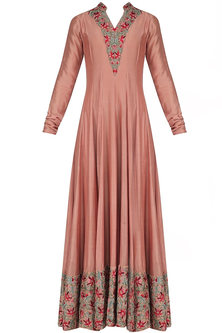 English rose thread and dabka embroidered anarkali set by Divya Gupta