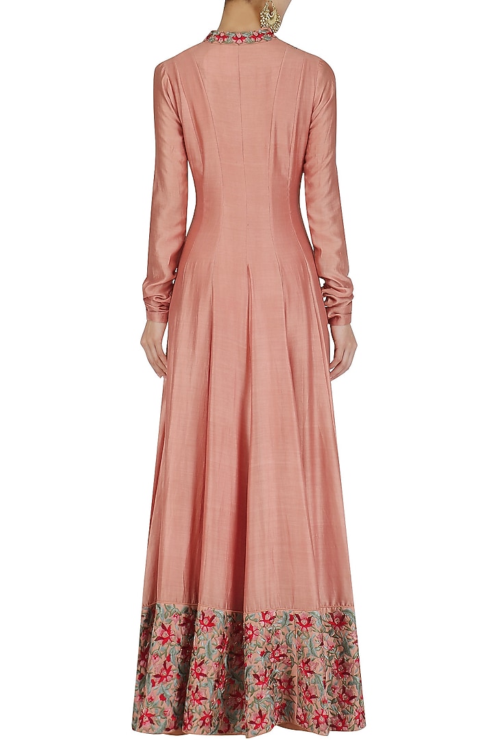 English rose thread and dabka embroidered anarkali set available only at Pernia's Pop Up Shop.