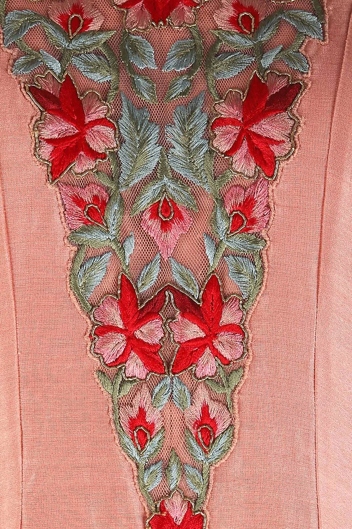 English rose thread and dabka embroidered anarkali set available only at Pernia's Pop Up Shop.