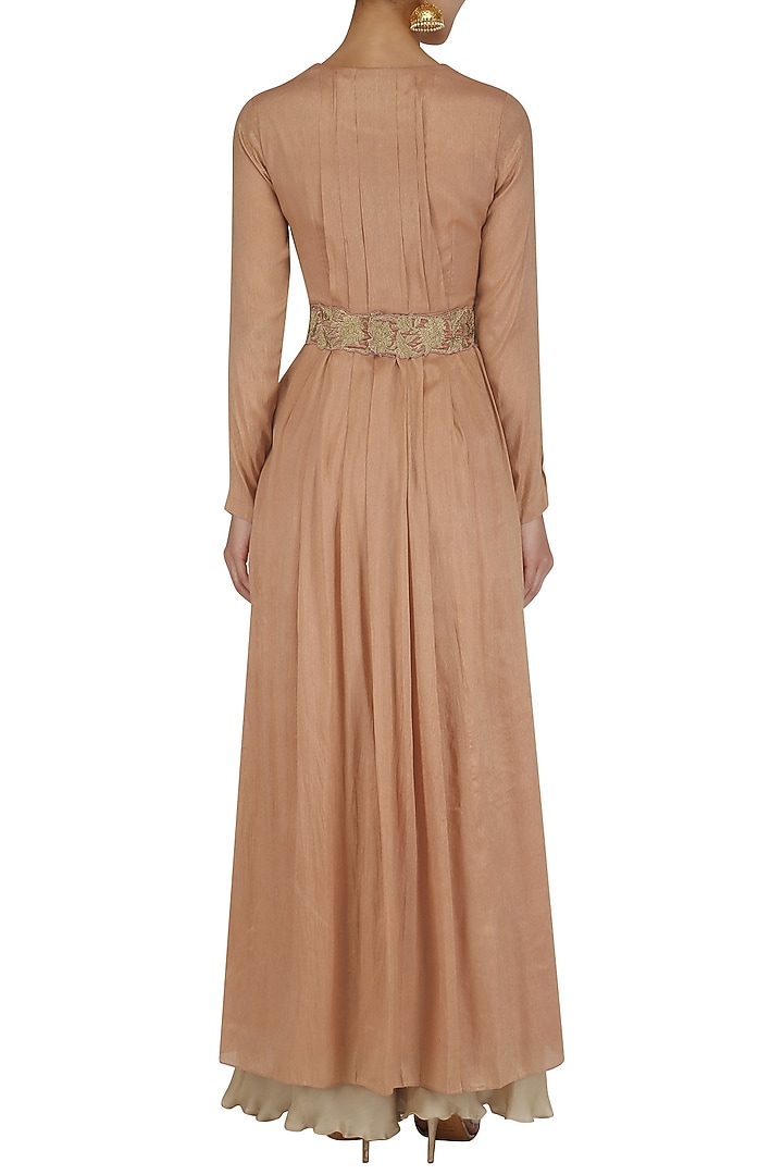 English rose pleated banarasi anarkali and sharara set available only at Pernia's Pop Up Shop.