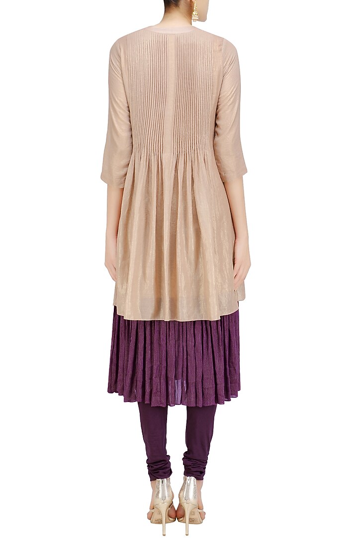 Plum multi layered banarasi shimmer kurta set with handloom dupatta available only at Pernia's Pop Up Shop.