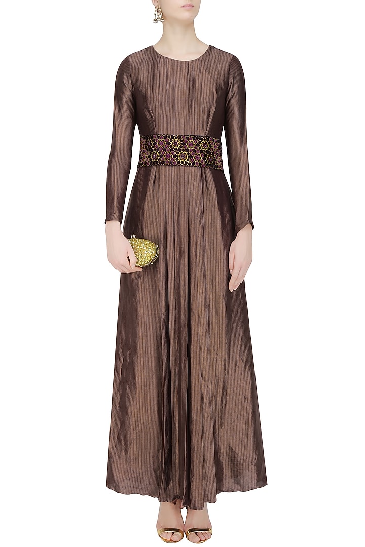 Plum banarasi silk pleated dress available only at Pernia's Pop Up Shop.