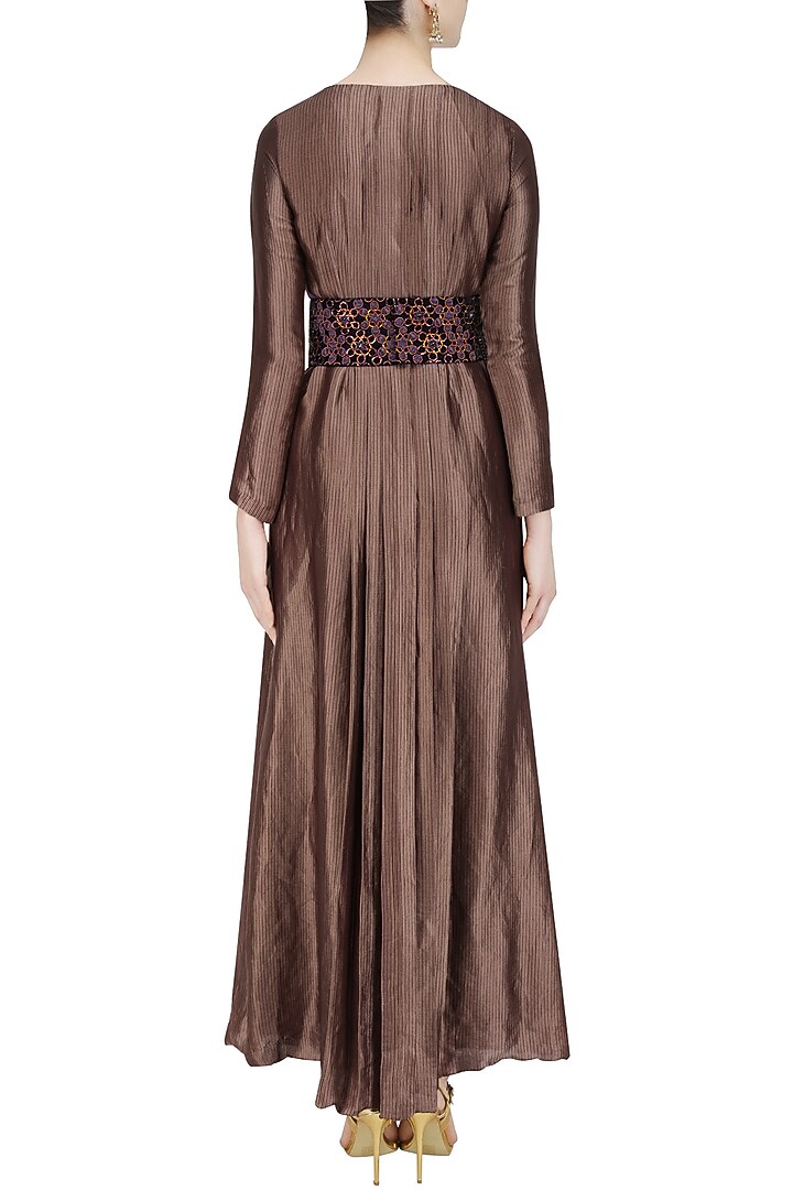 Plum banarasi silk pleated dress available only at Pernia's Pop Up Shop.