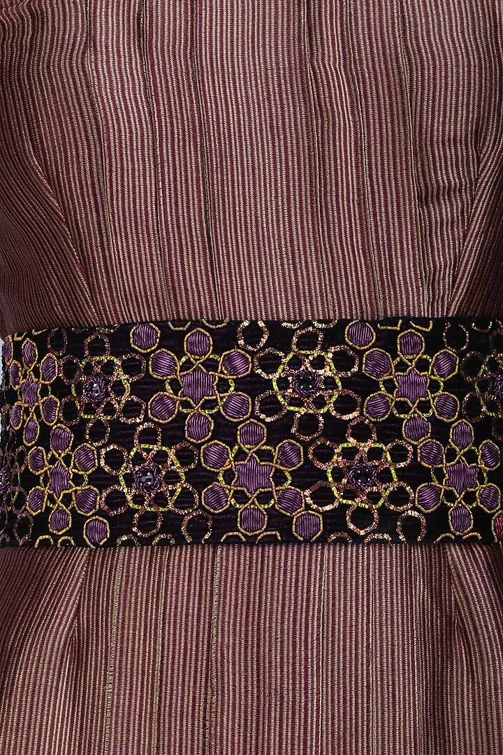 Plum banarasi silk pleated dress available only at Pernia's Pop Up Shop.