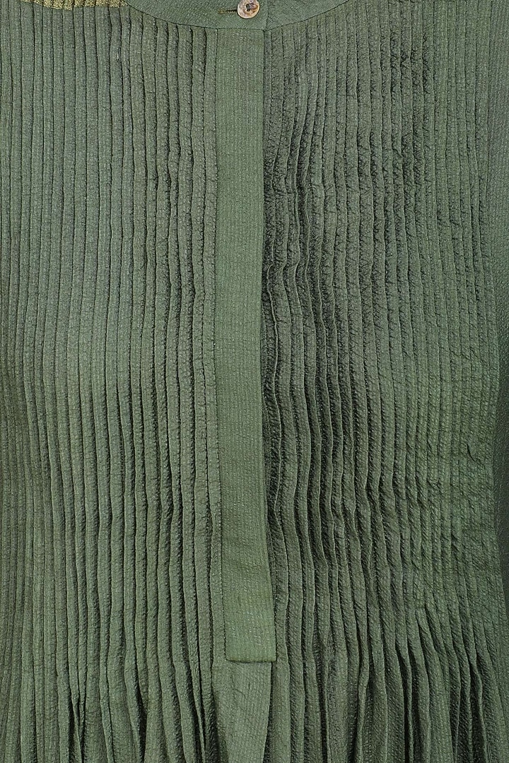 Moss green multi layered tussar moonga farsi kurta set available only at Pernia's Pop Up Shop.