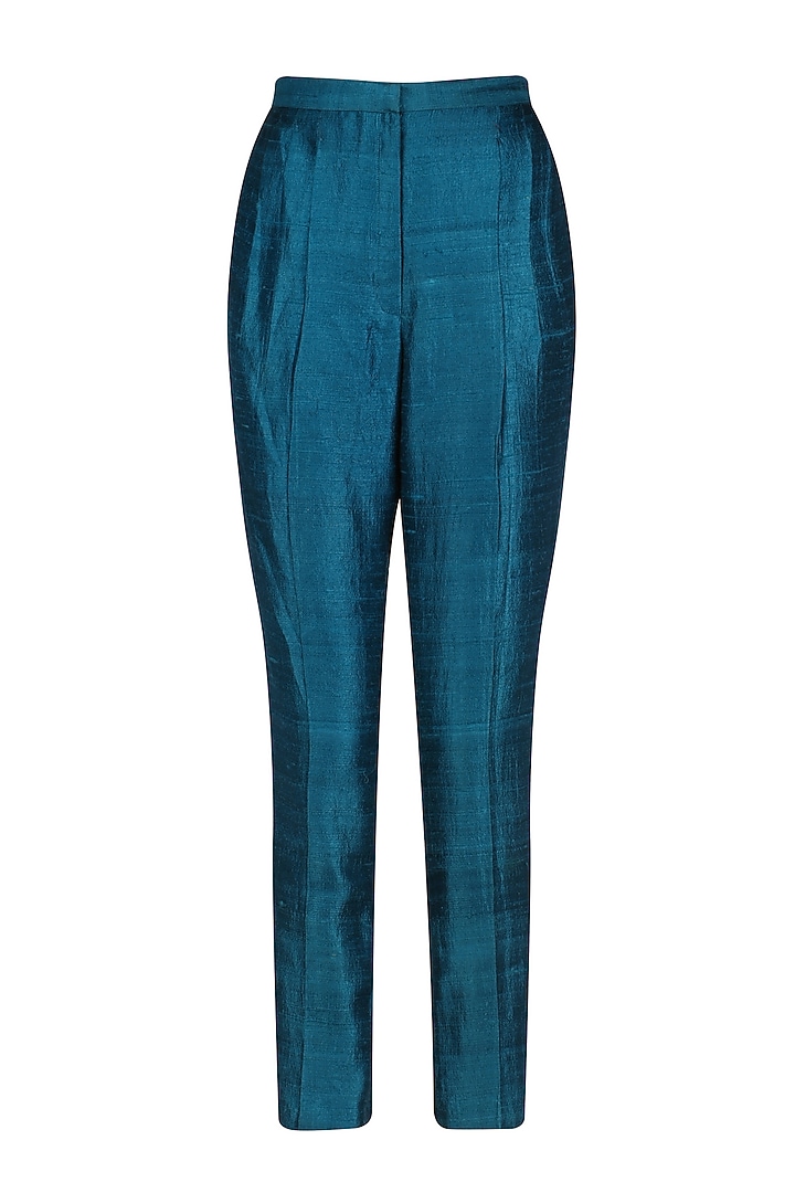 Teal blue front open cape and pant suit available only at Pernia's Pop Up Shop.