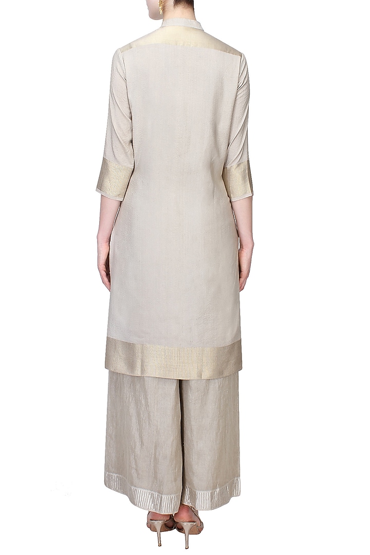 Steel grey zardozi thread work kurta with matching palazzo pants available only at Pernia's Pop Up Shop.