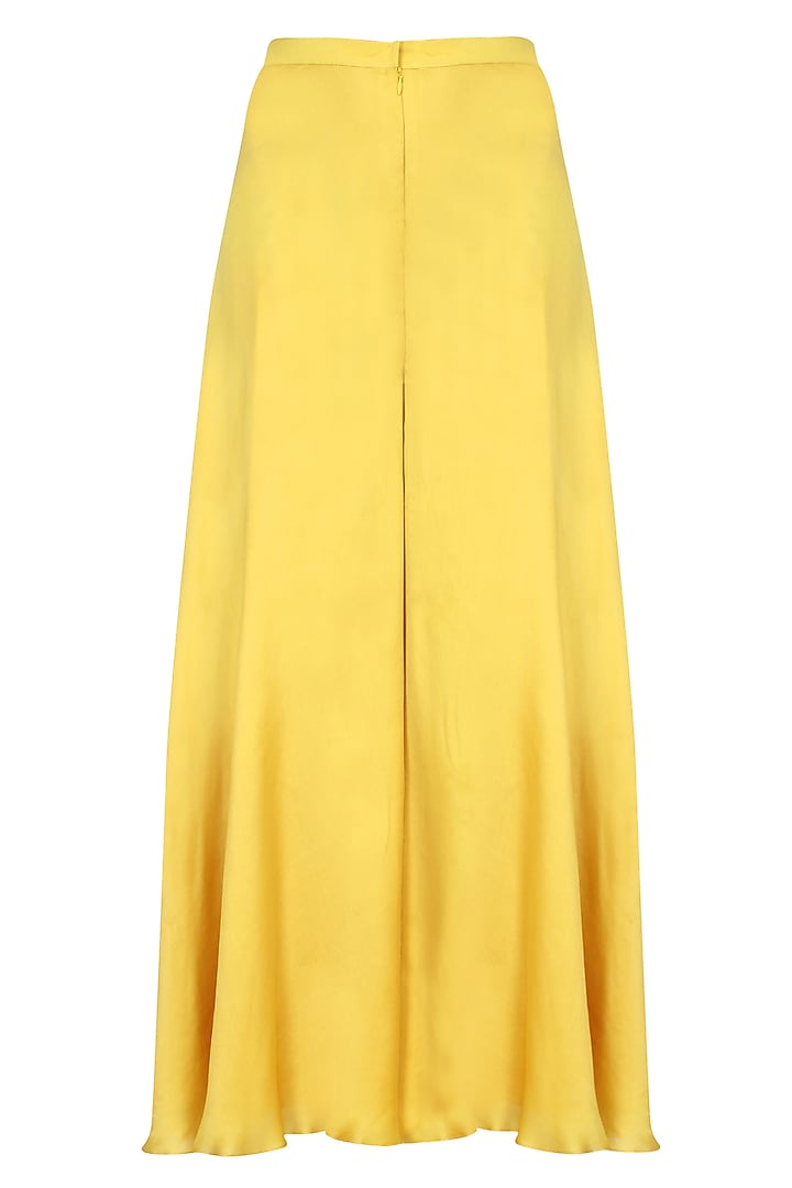 Chrome yellow embroidered collared kurta with sharara pants set available only at Pernia's Pop Up Shop.