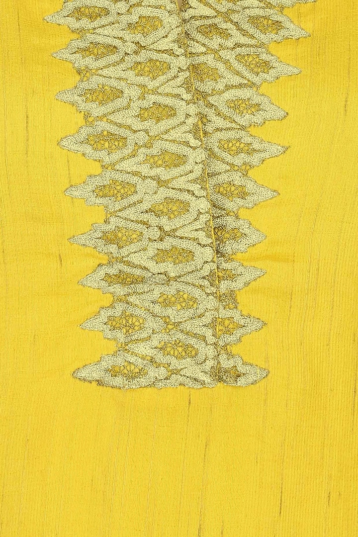 Chrome yellow embroidered collared kurta with sharara pants set available only at Pernia's Pop Up Shop.