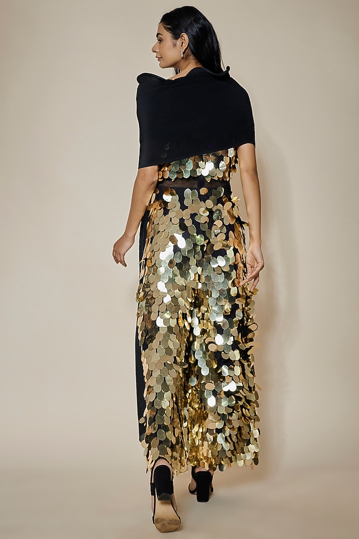 Black & Gold Sequins Net Embellished Jumpsuit by Divya Kanakia at Pernia's Pop Up Shop