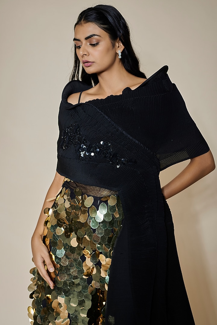 Black & Gold Sequins Net Embellished Jumpsuit by Divya Kanakia at Pernia's Pop Up Shop