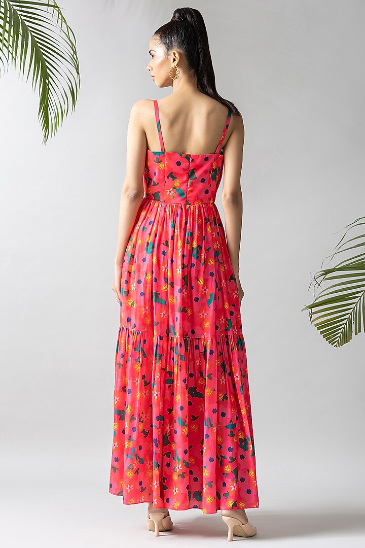 Pink Crepe Silk Printed Maxi Summer Dress by Dziine by deepa at Pernia's Pop Up Shop
