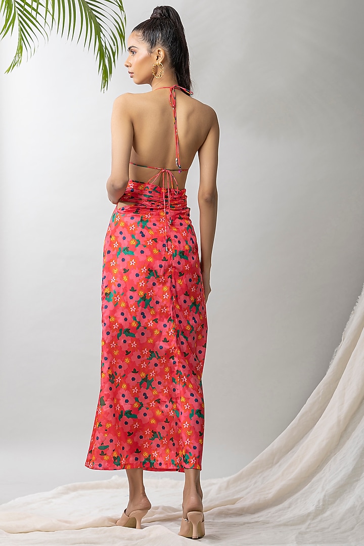 Pink Crepe Silk Printed Cutout Midi Summer Dress by Dziine by deepa at Pernia's Pop Up Shop