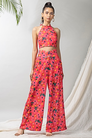 Pink Crepe Silk Printed Co-Ord Set by Dziine by deepa