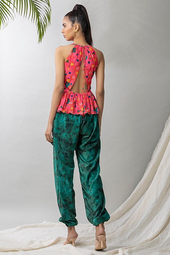 Green Velvet Cargo Pant Set by Dziine by deepa at Pernia's Pop Up Shop