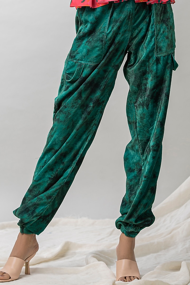 Green Velvet Cargo Pant Set by Dziine by deepa at Pernia's Pop Up Shop