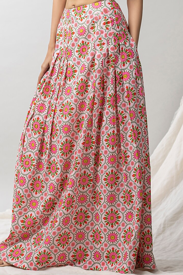 White Cotton Ruby Printed Skirt Set by Dziine by deepa at Pernia's Pop Up Shop