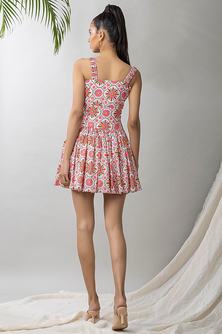 White Cotton Ruby Printed Mini Summer Dress by Dziine by deepa at Pernia's Pop Up Shop