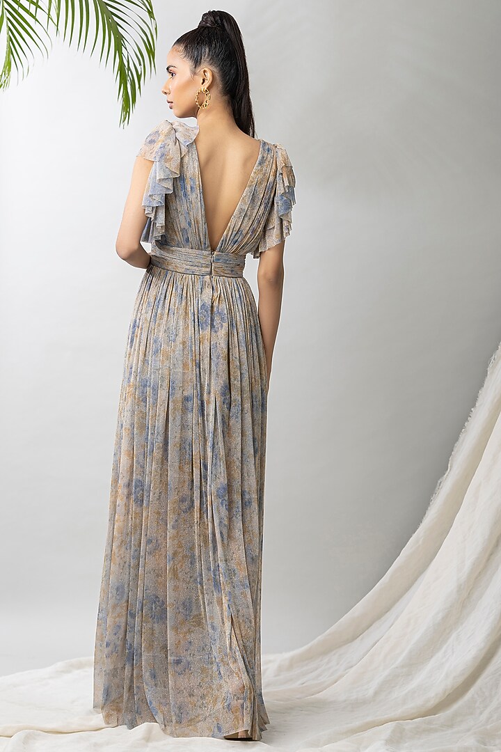 White Net Printed Maxi Summer Dress by Dziine by deepa at Pernia's Pop Up Shop