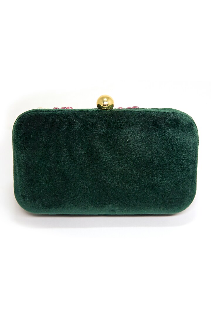 Emerald Green Embroidered Clutch by DZIOR PERL at Pernia's Pop Up Shop