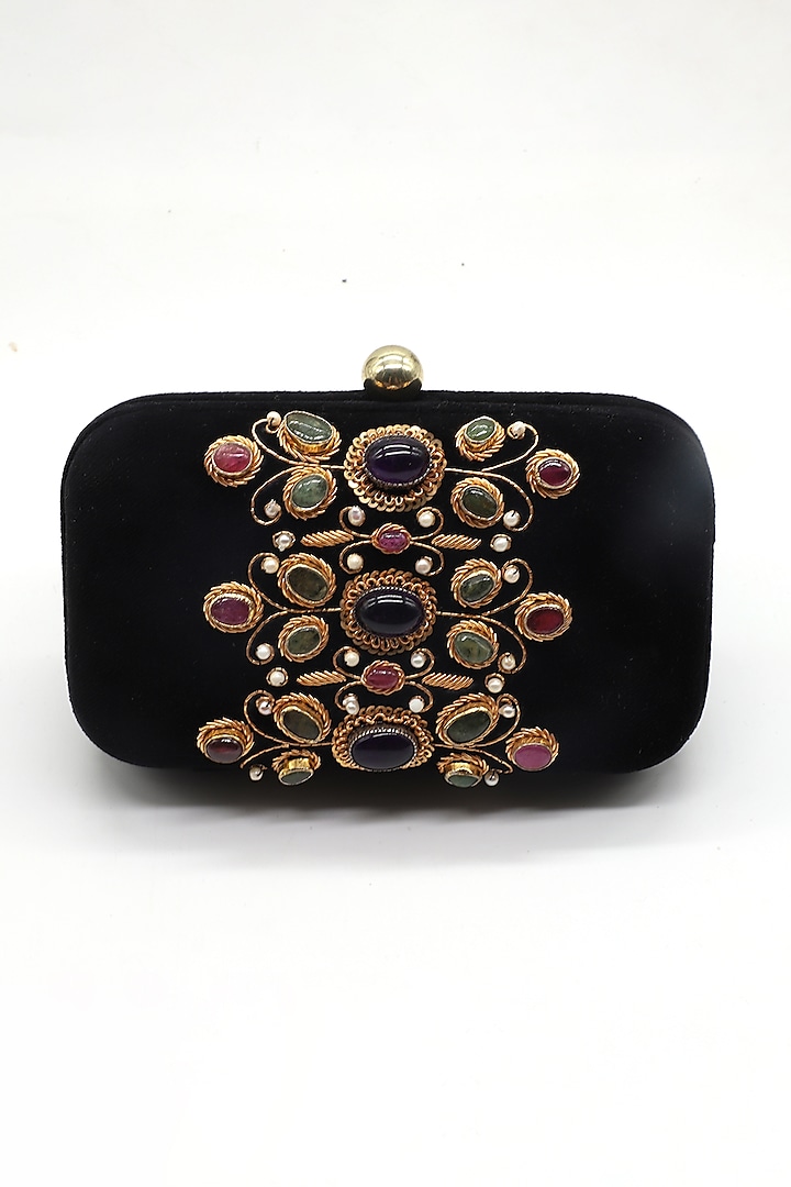 Black Velvet Embroidered Clutch by DZIOR PERL at Pernia's Pop Up Shop