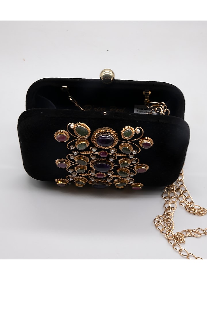 Black Velvet Embroidered Clutch by DZIOR PERL at Pernia's Pop Up Shop